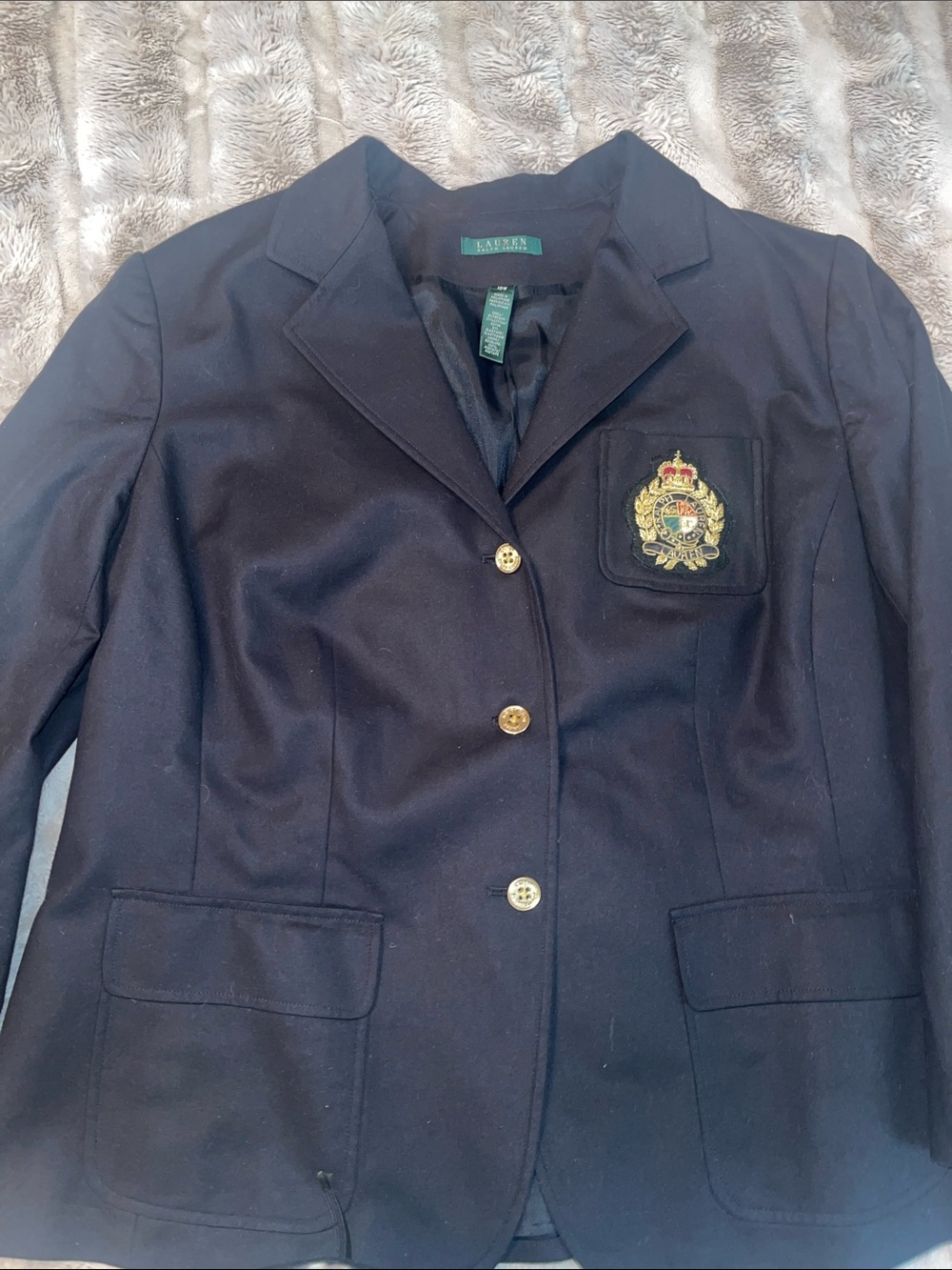 Ralph Lauren Black Blazer with Embroidered Crest and Gold Buttons